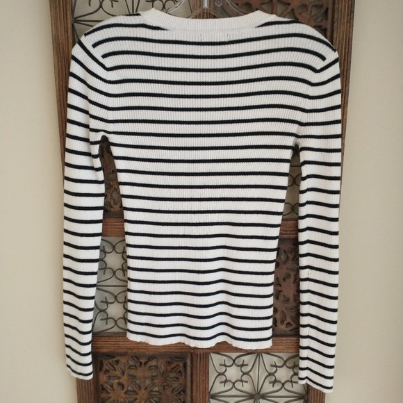 Women's Halogen size XS long sleeve striped (white and black) top - Picture 6 of 8